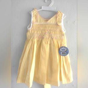 Bebe Crece yellow smoking rosettes 18 mo. Baby girl dress new